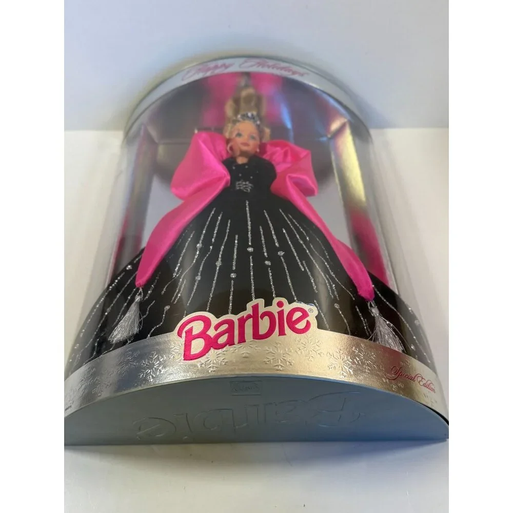 Vintage 1998 Christmas Barbie Happy Holidays Black Crystal Dress Unopened NEW